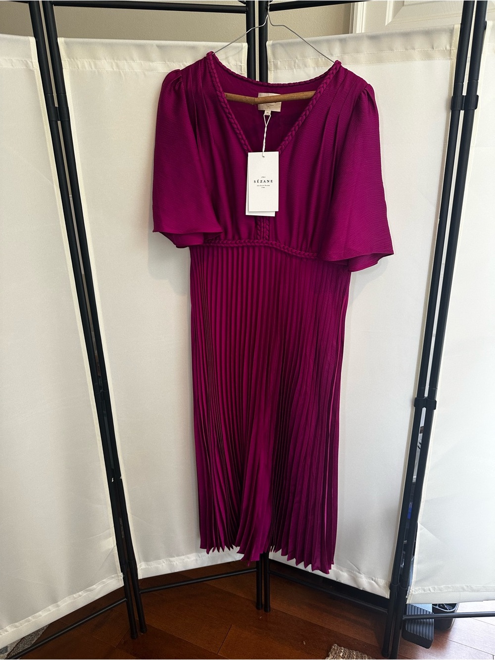 NWT Sezane Fuchsia Pleated Maxi Dress
